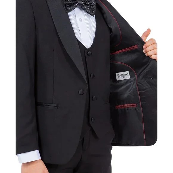 New Stacy Adams Boys Black Tuxedo Set, 5-Piece Black Shawl Collar