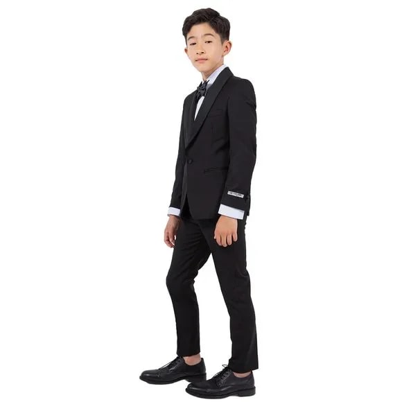 New Stacy Adams Boys Black Tuxedo Set, 5-Piece Black Shawl Collar