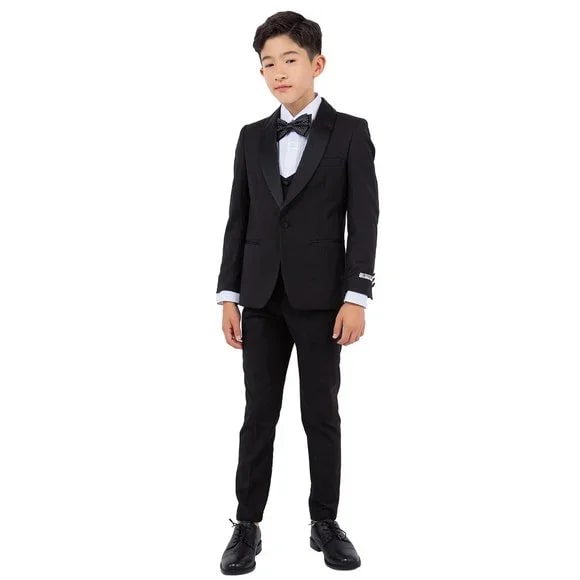 New Stacy Adams Boys Black Tuxedo Set, 5-Piece Black Shawl Collar