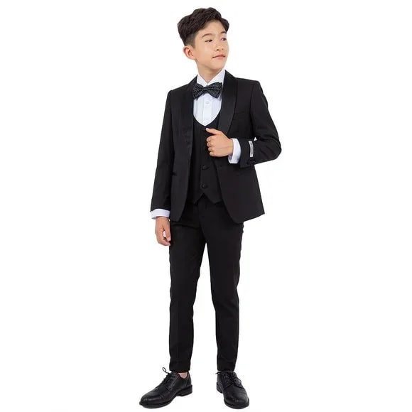 New Stacy Adams Boys Black Tuxedo Set, 5-Piece Black Shawl Collar