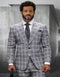 Windowpane Texture Business Pattern Modern Fit Side Vented Suits - Wool Suits - Peak Lapel Suits - Ticket Pocket - Modern Fit - Grey Plaid Suit