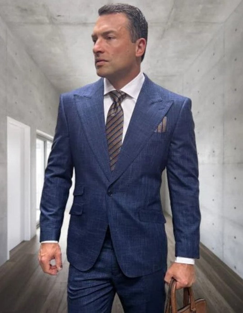 Statement Suits - Wool Suits - Peak Lapel Suits - Ticket Pocket - Modern Fit - Indigo Suit - Coat Size 38
