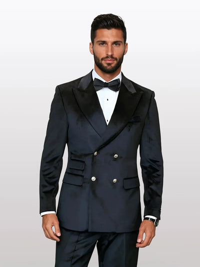Statement Men's Black Double Breasted Velvet Suits