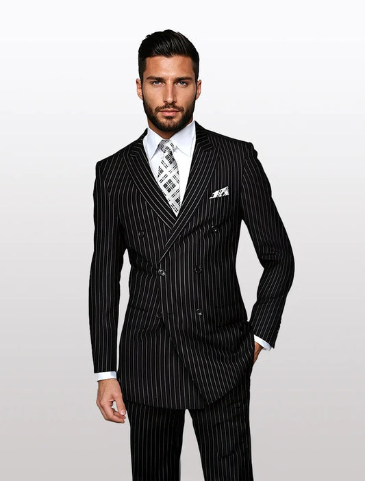 Statement Men's Black Pin Stripe Double Breasted Suits