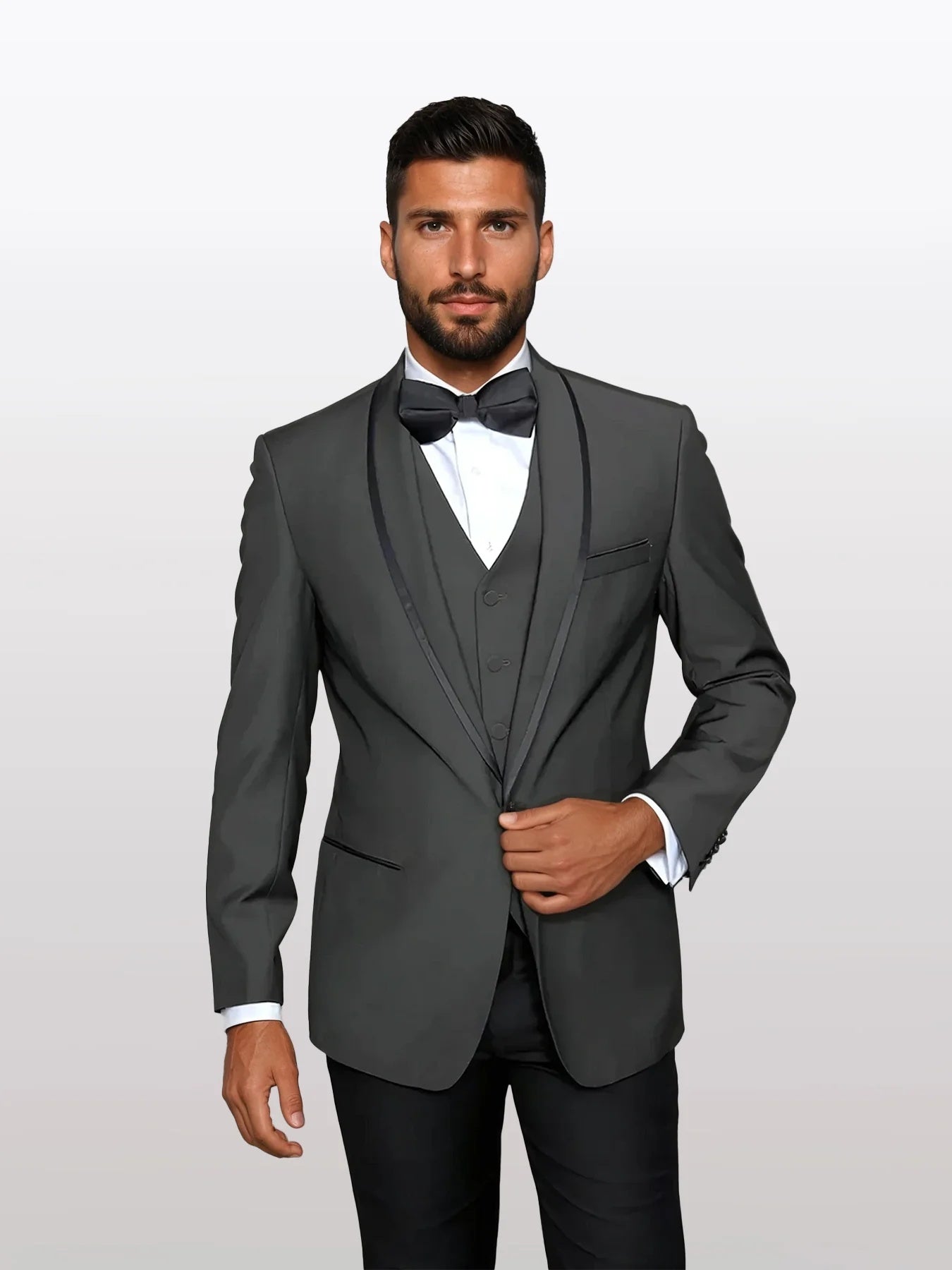 Statement Men's Charcoal Grey Vested Tuxedos with Bow Tie - 34 Short or Extra Small