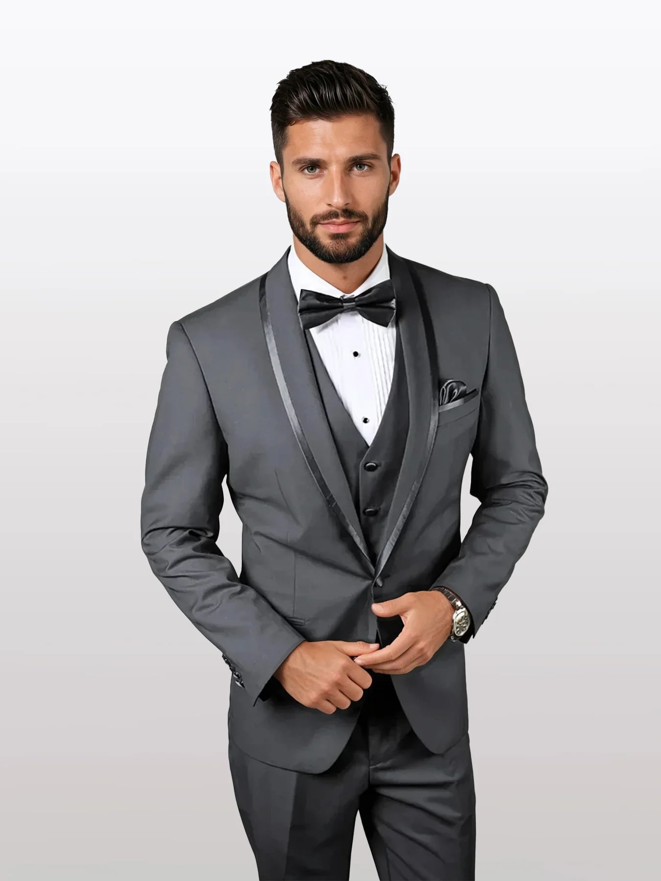 Statement Men's Charcoal Vested with Shawl Lapel Tuxedos and Bowtie - 34 Short or Extra Small