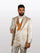 Statement Men's Gold Jacquard Vested Tuxedos with Pleated Pants
