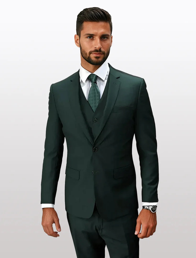 Statement Men's Hunter Green Slim Fit Vested Suits - 34 Short or Extra Small