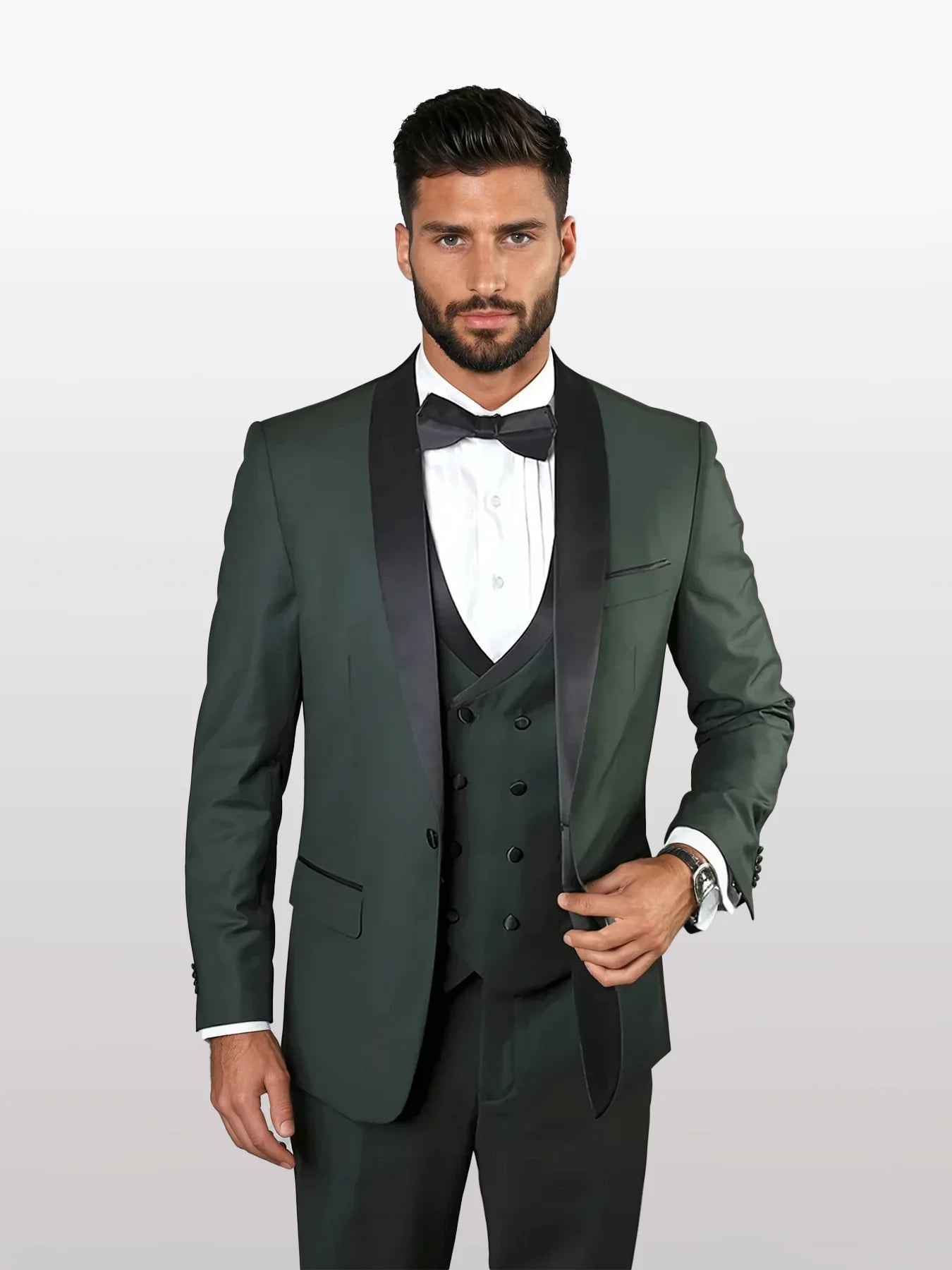 Statement Men's Hunter Green Vested Tuxedos With Black Trim Shawl Lapel - 34 Short or Extra Small