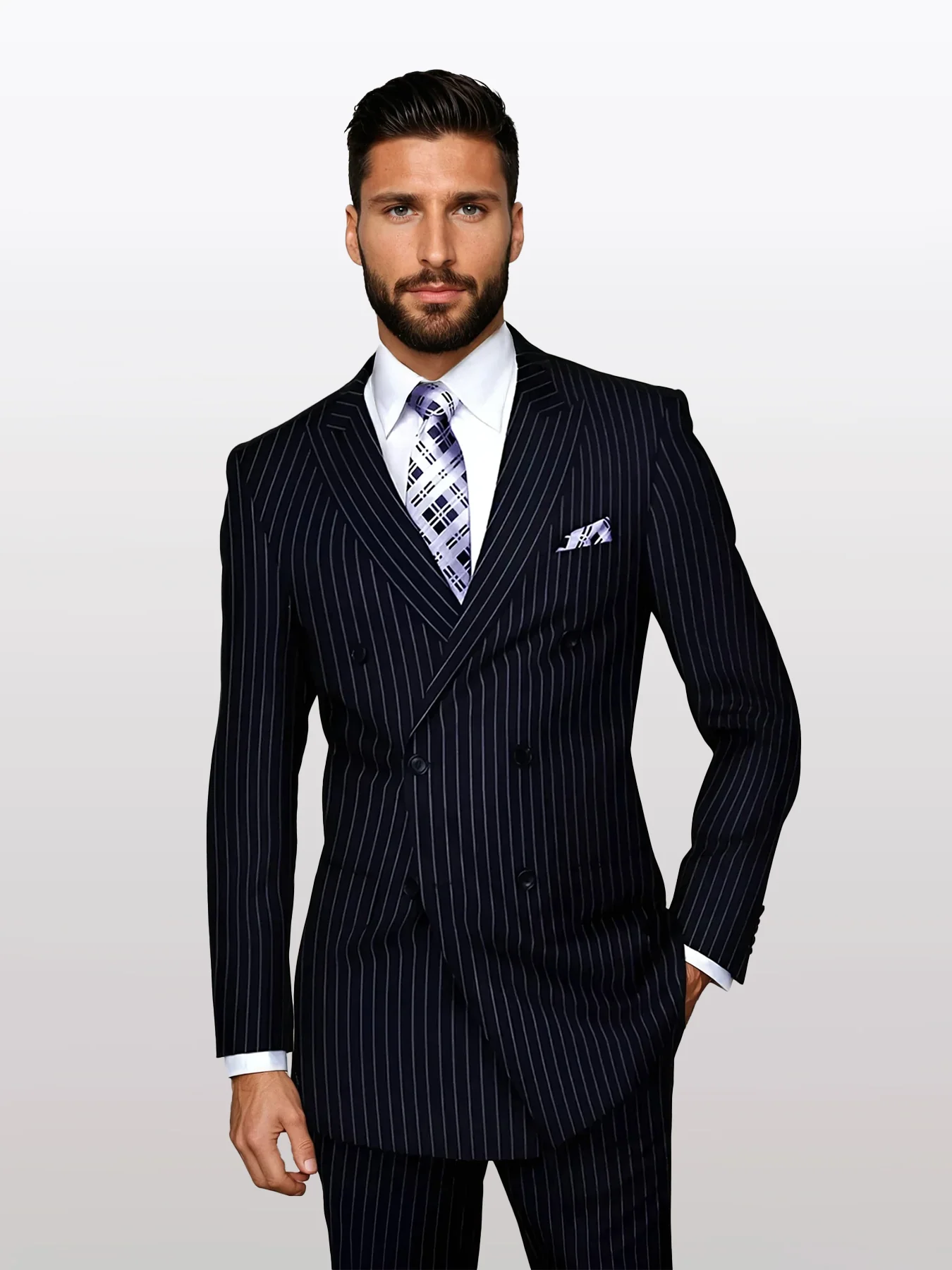 Statement Men's Navy Pin Stripe Double Breasted Suits - 34 Short or Extra Small