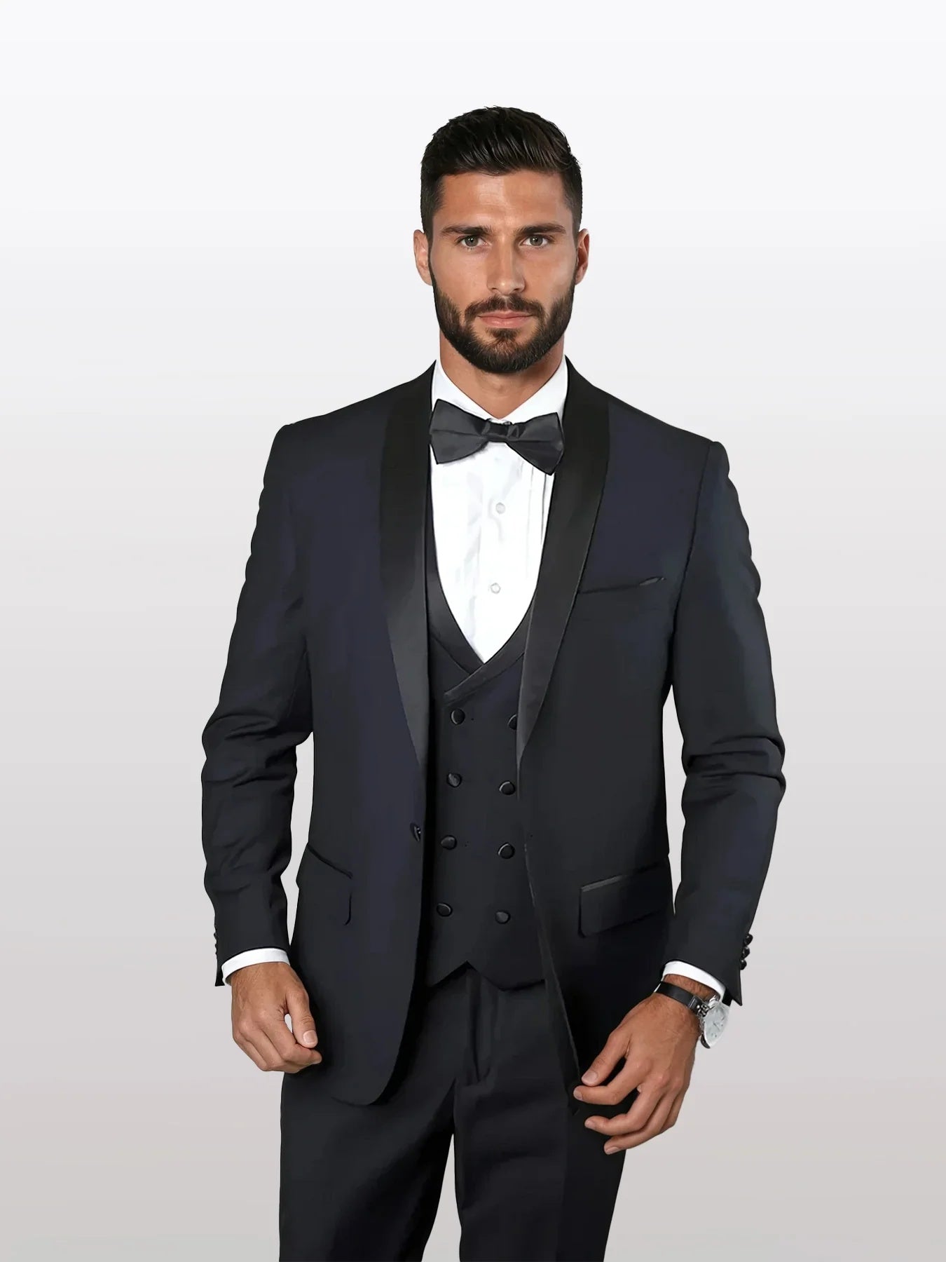 Statement Men's Navy Shawl Lapel 100% Wool Vested Tuxedos - 34 Short or Extra Small