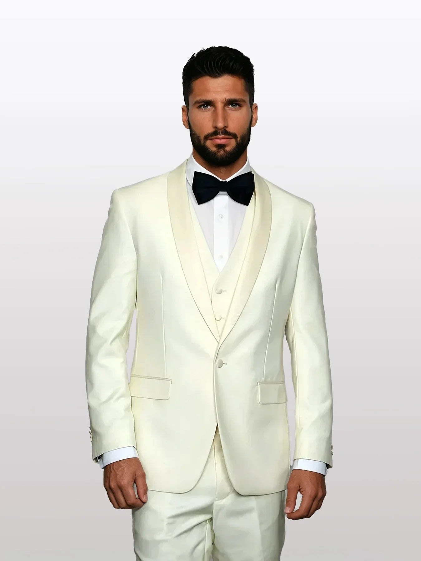 Statement Men's Off-White with White Lapel Vested 100% Wool Tuxedos