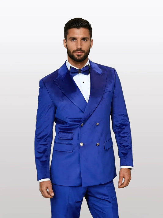Statement Men's Sapphire Double Breasted Velvet Suits