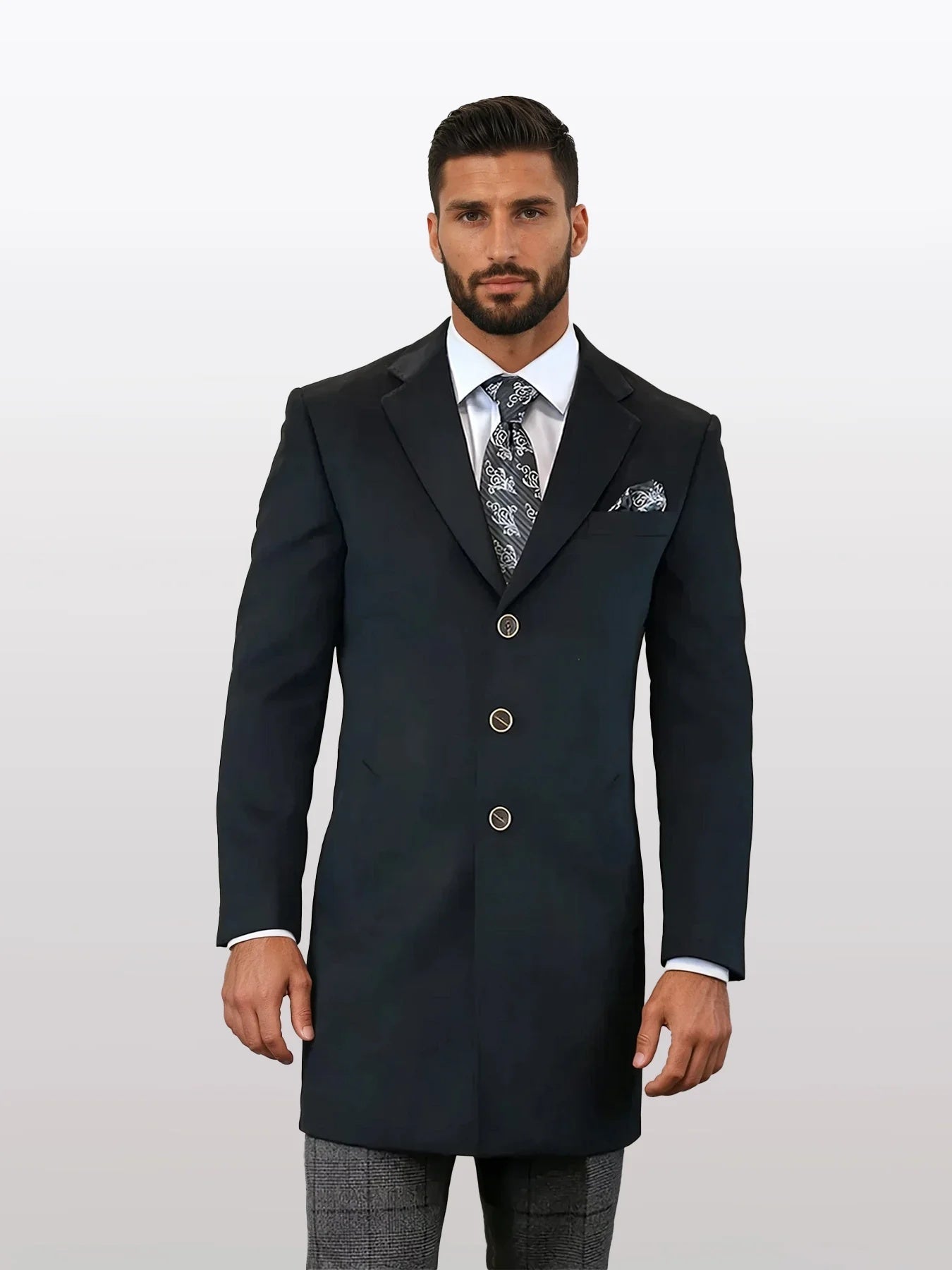 Statement Men's Solid Black 100% Wool Over Coats - 34 Short or Extra Small