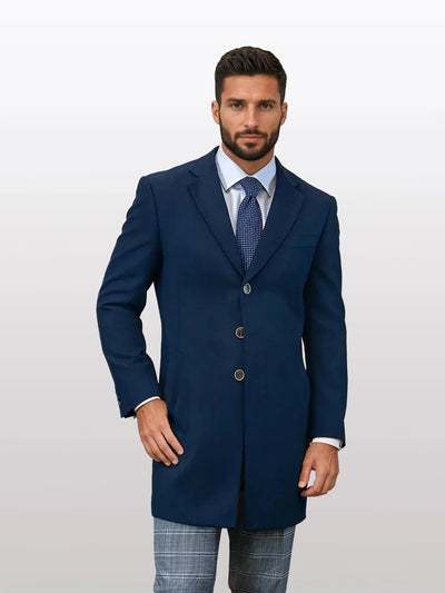 Statement Men's Solid Navy 100% Wool Over Coats