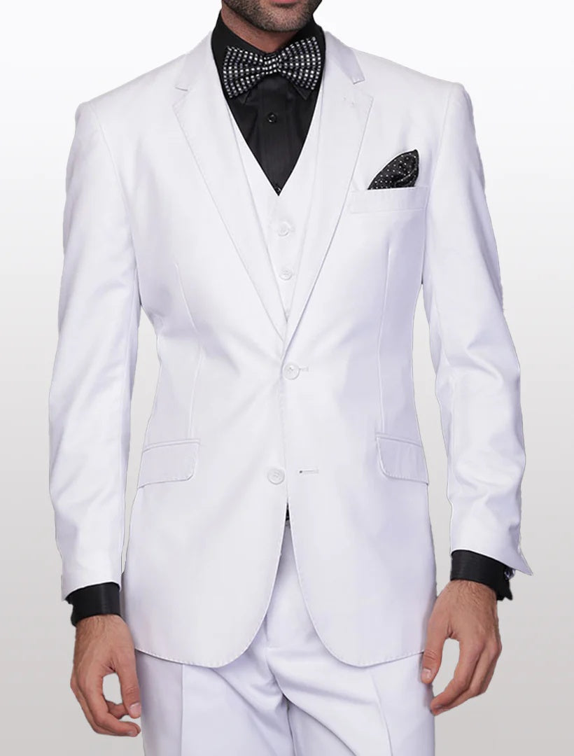 Statement Men's Solid White Modern Fit 100% Wool Vested Suits - 34 Short or Extra Small