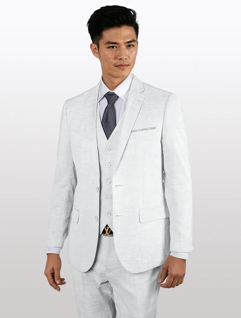 Statement Men's White 100% Wool Slim Fit Vested Suits