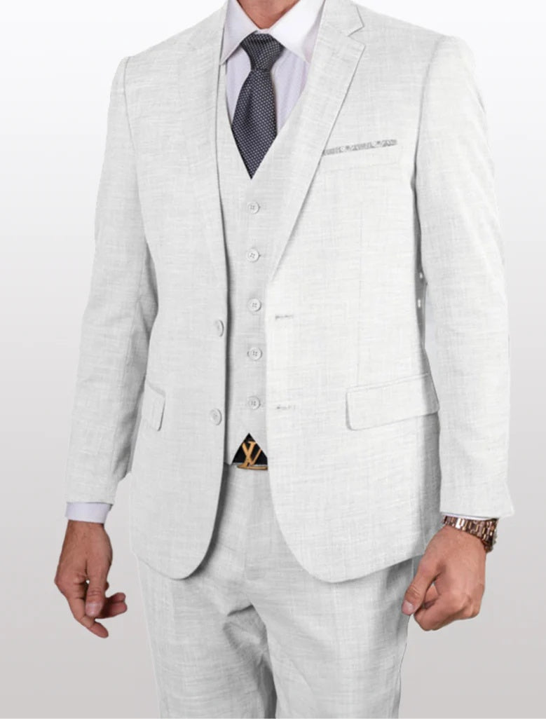 Statement Men's White 100% Wool Slim Fit Vested Suits