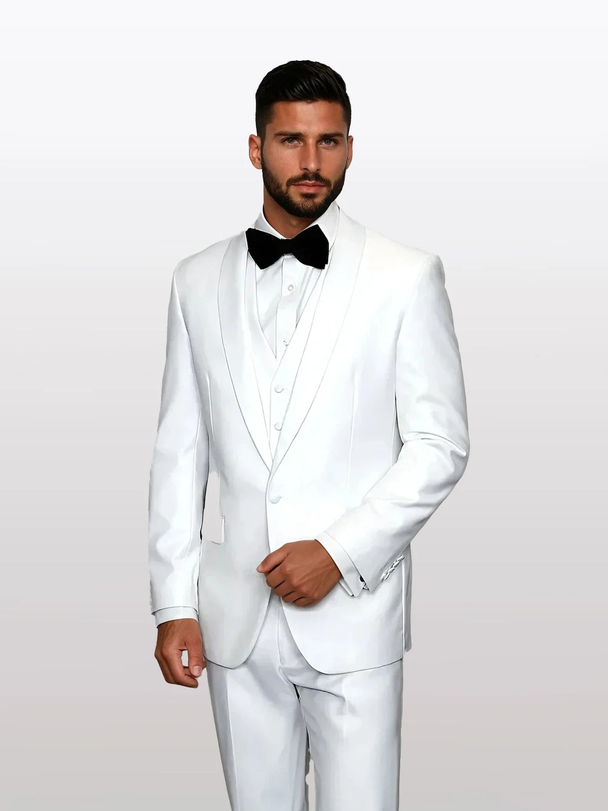 34 Statement Men's White with White Lapel Vested 100% Wool Tuxedos