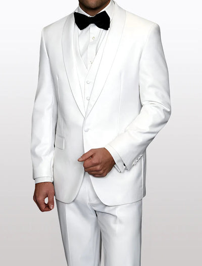 Statement Men's White with White Lapel Vested 100% Wool Tuxedos