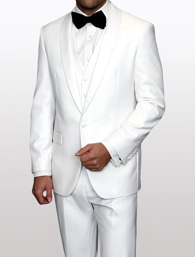Statement Men's White with White Lapel Vested 100% Wool Tuxedos