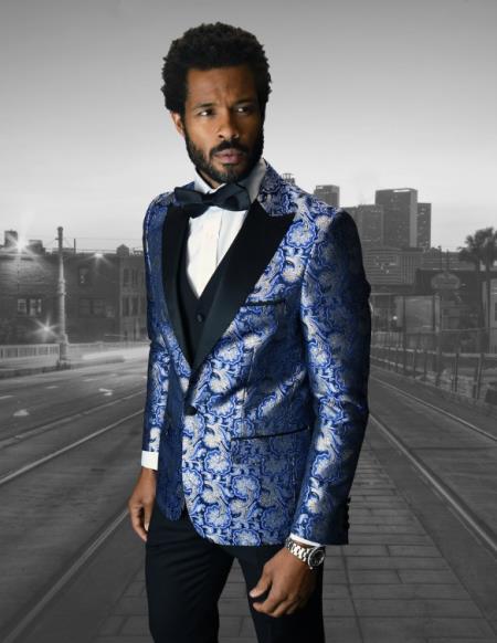 Statement Peak lapel Suits Royal blue - 38 Short Jacket+32 Waist Adjustable 28to34)(Height: 5 4 to5 7 )(Neck  15-16.5)S-M)