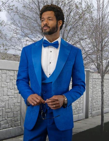Statement Slant Pockets Suits Royal blue suit - 38 Short Jacket+32 Waist Adjustable 28to34)(Height: 5 4 to5 7 )(Neck  15-16.5)S-M)