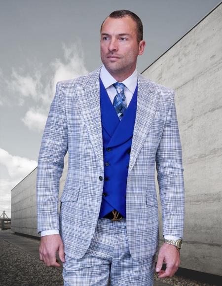 Statement Single Breasted Suits Royal - 38 Short Jacket+32 Waist Adjustable 28to34)(Height: 5 4 to5 7 )(Neck  15-16.5)S-M)