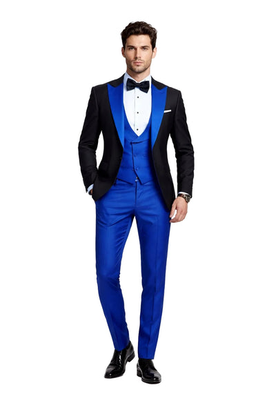 Statement Fashion Tuxedo Suit Mens Royal Two Tone 3 Piece blue