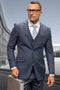 Men's Designer Two Button Vested Wool Windowpane Suit in Charcoal Grey