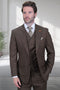 Men's Designer Vested One Button Peak Lapel Wool Suit in Brown Windowpane Plaid