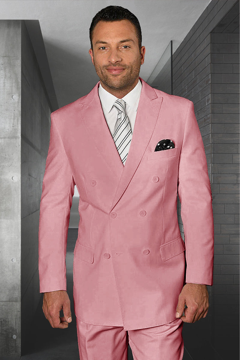 Men's Designer Double Breasted Wool Suit in Blush Pink - 36 Short
