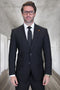 Men's Designer Two Button Peak Lapel Wool Suit in Black Windowpane Plaid