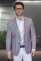 Men's Modern Fit Patch Pocket Designer Wool Summer Blazer in Grey Plaid