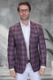 Men's Modern Fit Patch Pocket Designer Wool Summer Blazer in Burgundy Windowpane Plaid