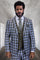 Men's Designer Modern Fit Wool Suit in Blue Plaid with Contrasting Vest