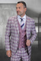 Men's Designer Modern Fit Wool Suit in Mauve Pink & Lavender Plaid with Contrasting Vest
