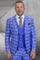 Men's Designer Modern Fit Wool Suit in French Blue Plaid with Contrasting Vest