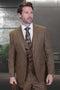 Men's Designer Vested Vintage Style Micro Plaid Wool Suit in Copper Brown