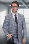 Men's Designer Modern Fit Wool Vested Suit in Black & Grey Plaid