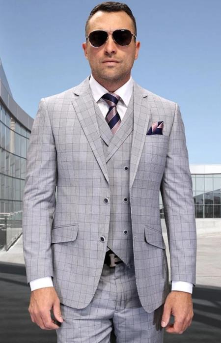 To Statement Suit Italy - Double Breasted Vest - Wool Suits - Modern Fit Perfect For Business - 38 Short Jacket+32 Waist Adjustable 28to34)(Height: 5 4 to5 7 )(Neck  15-16.5)S-M)