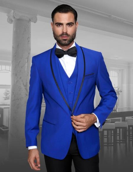 Statement One Button Suits Royal Blue