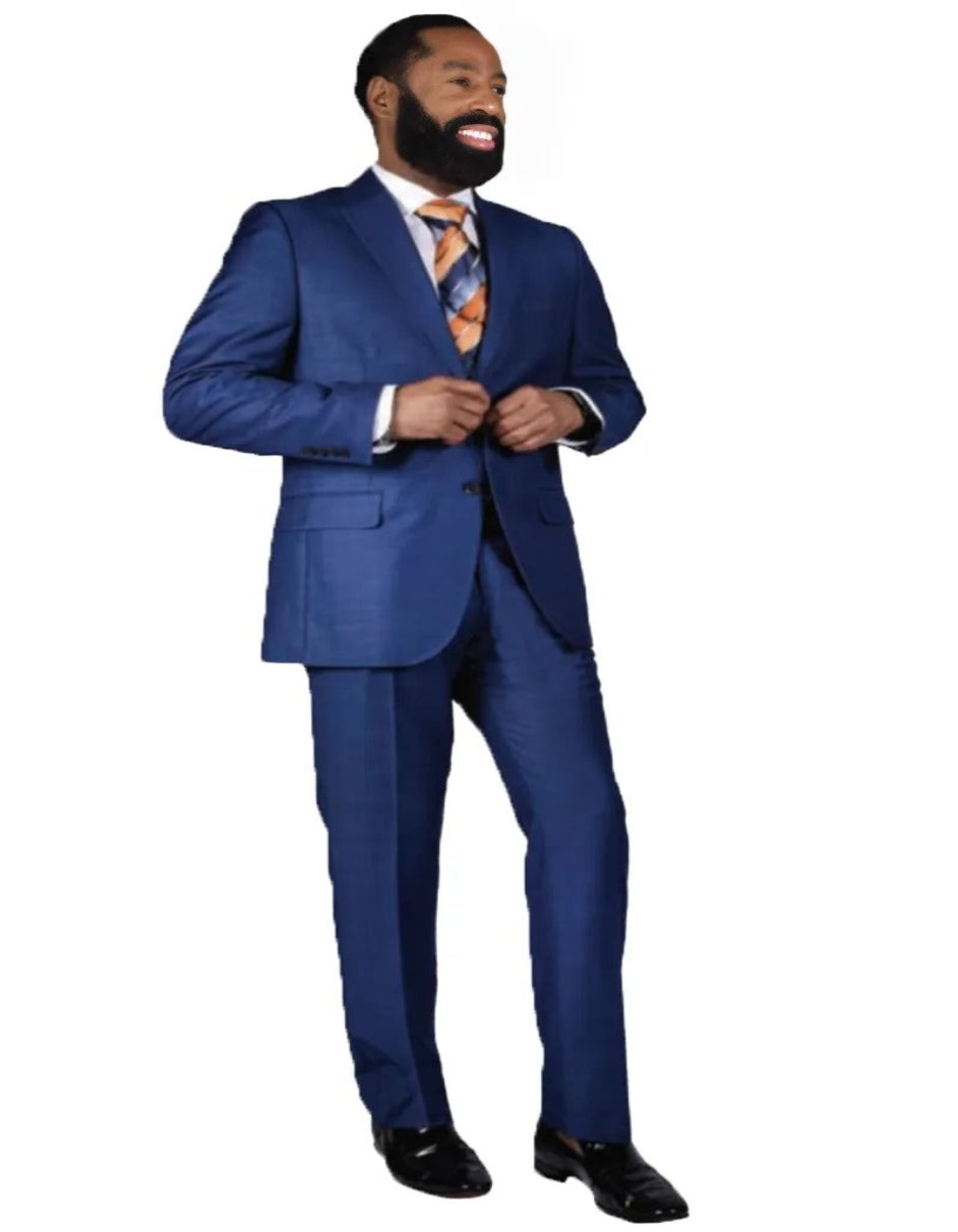 Mens Steve Harvey 2 Button Notch Lapel Indigo Blue Sharkskin Suit - Coat Size 38