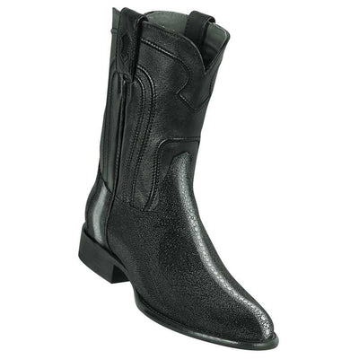 Los Altos Mens Genuine Row Stone Sting Ray Black Roper Toe Boots