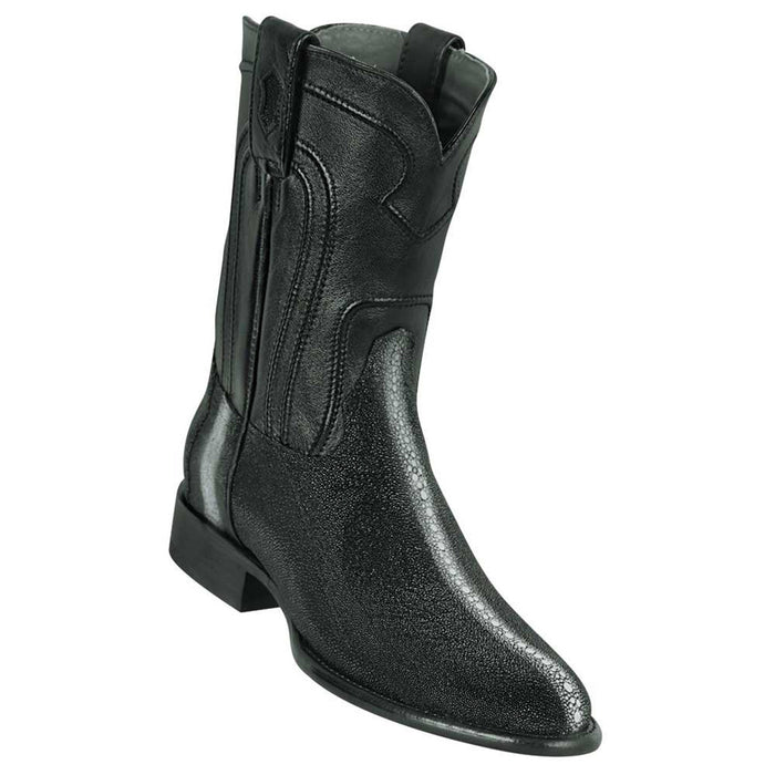 Los Altos Mens Genuine Row Stone Sting Ray Black Roper Toe Boots