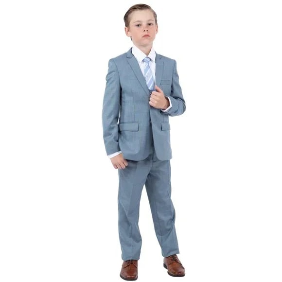 Perry Ellis Boys Sharkskin 5pc Suit, Stone Blue