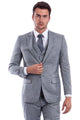 Cheap priced Suit  - Men's Two Button Hybrid Fit Vested Sharkskin Wedding & Business Stone Grey Suit