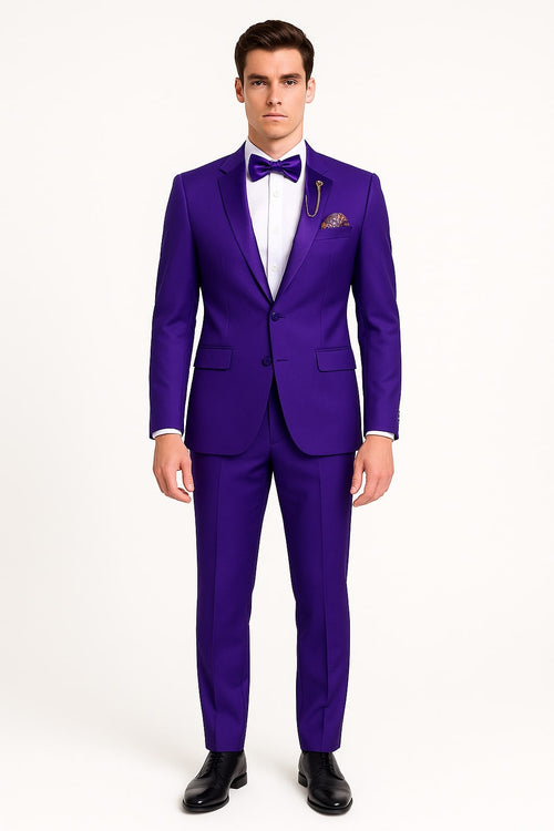 Purple Tuxedo Suit for Men Stylish Two-Piece Prom and Wedding purple Suit with Matching Satin Lapel