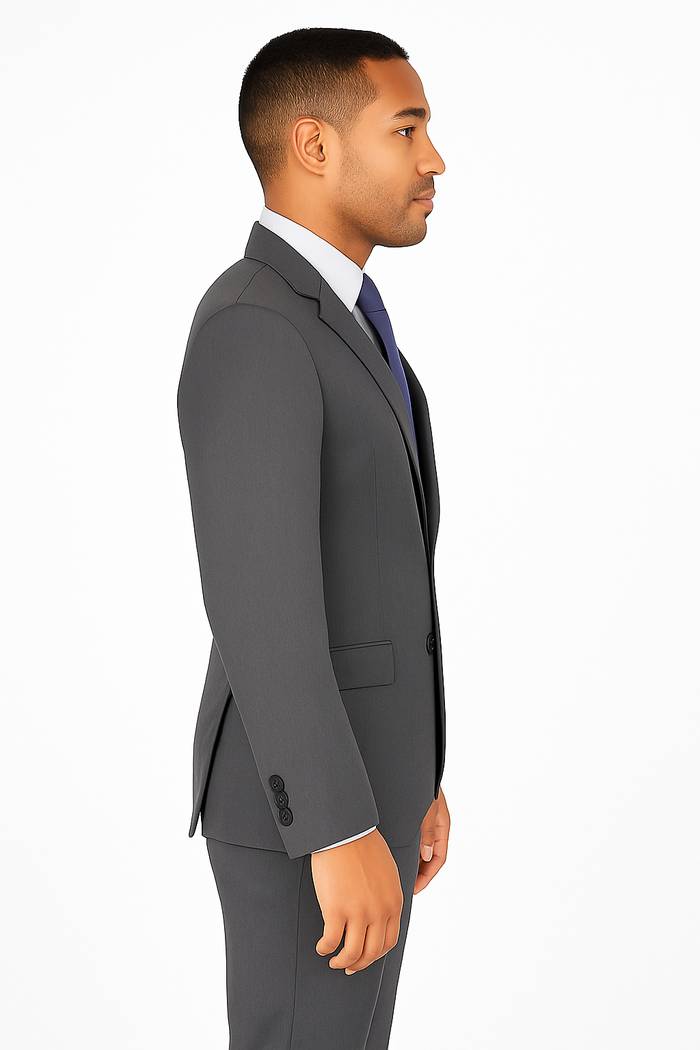 Stylish 2 piece charcoal suit with comfort waistband