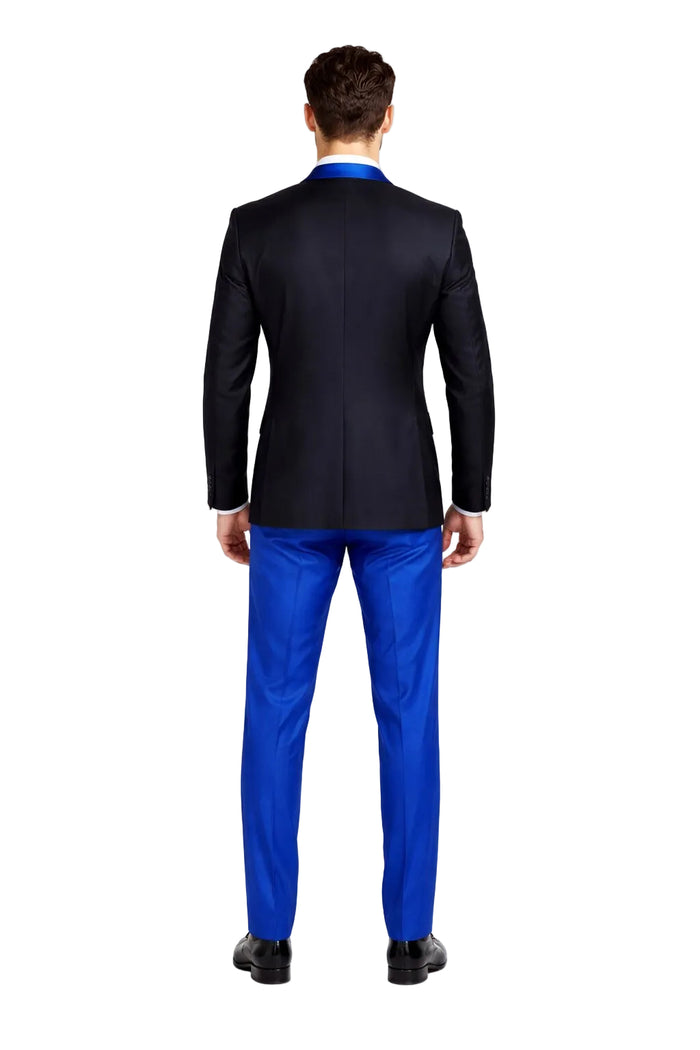 Statement Fashion Tuxedo Suit Mens Royal Two Tone 3 Piece